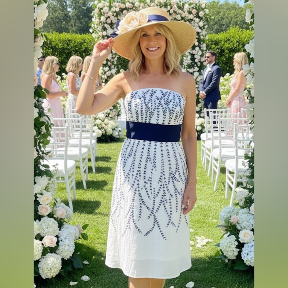 Ann Taylor Elegant Navy snd White Strapless Dress